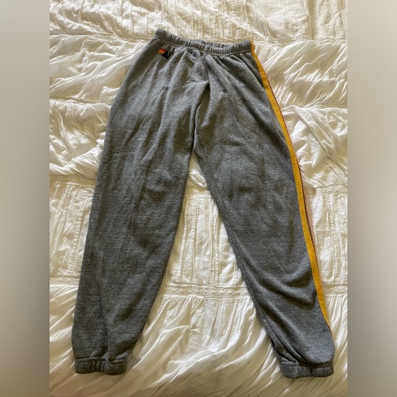 Aviator Nation Pants - Gray and rainbow aviator nation sweatpants.